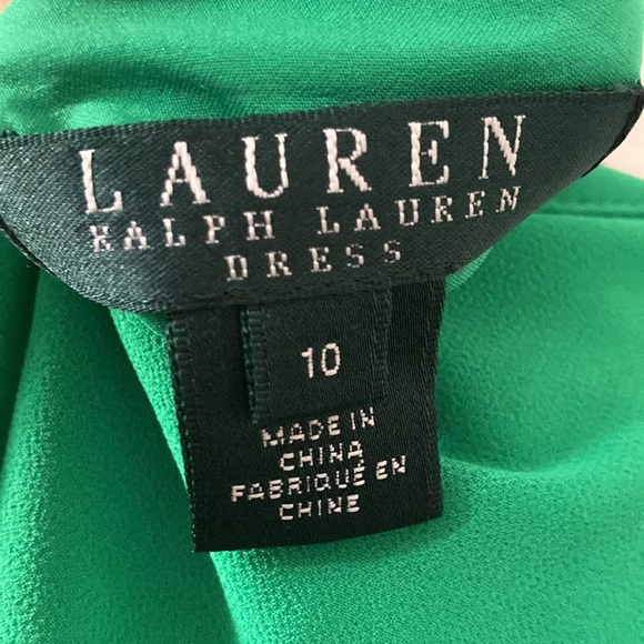 VINTAGE Ralph Lauren Green Pleated Chiffon Dress Size 10 - Picture 9 of 12